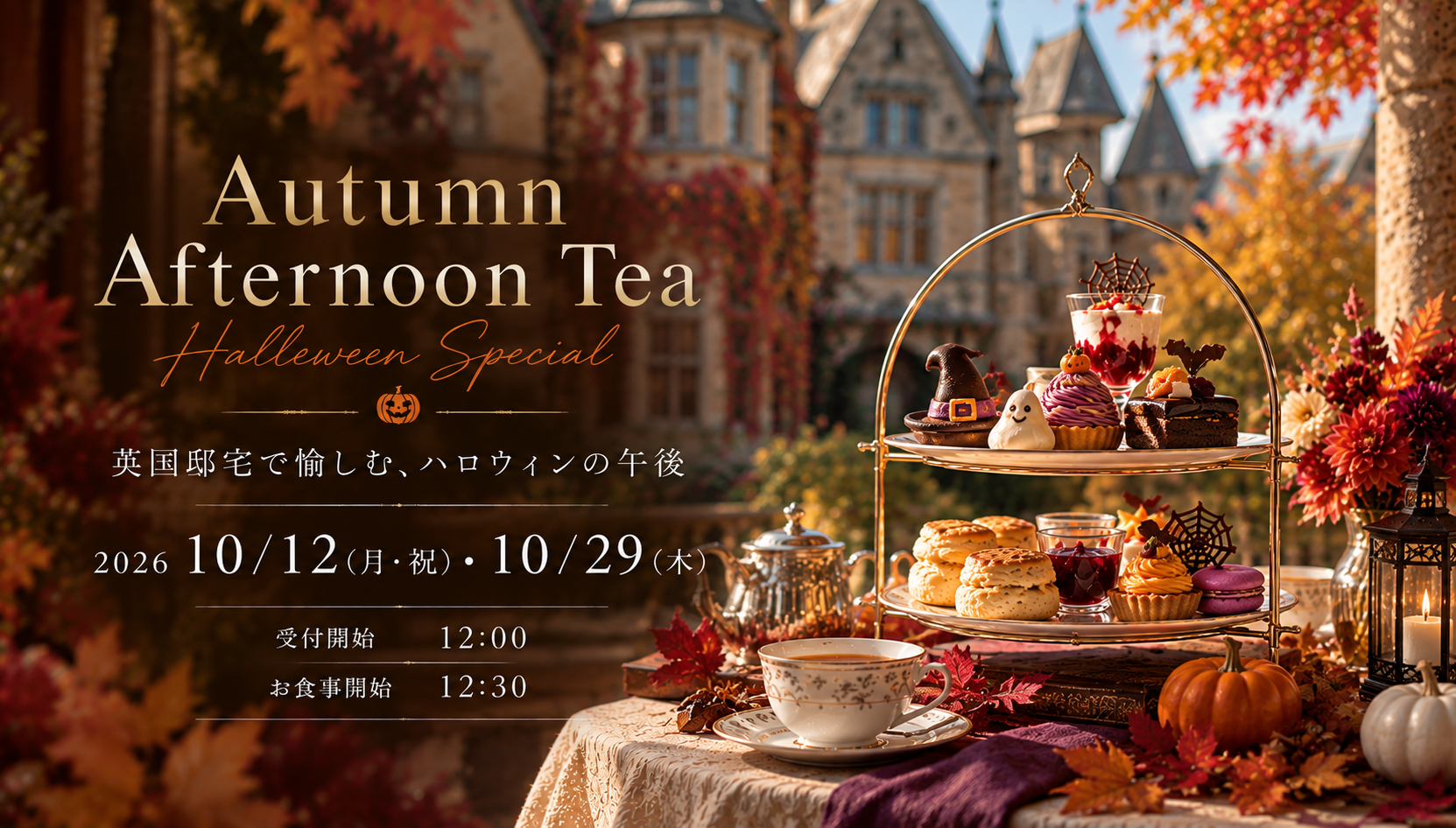 【キャメロットヒルズ】Afternoon Tea Event～halloween special～　ー2026年10月開催ー　※株主優待券ご利用可　